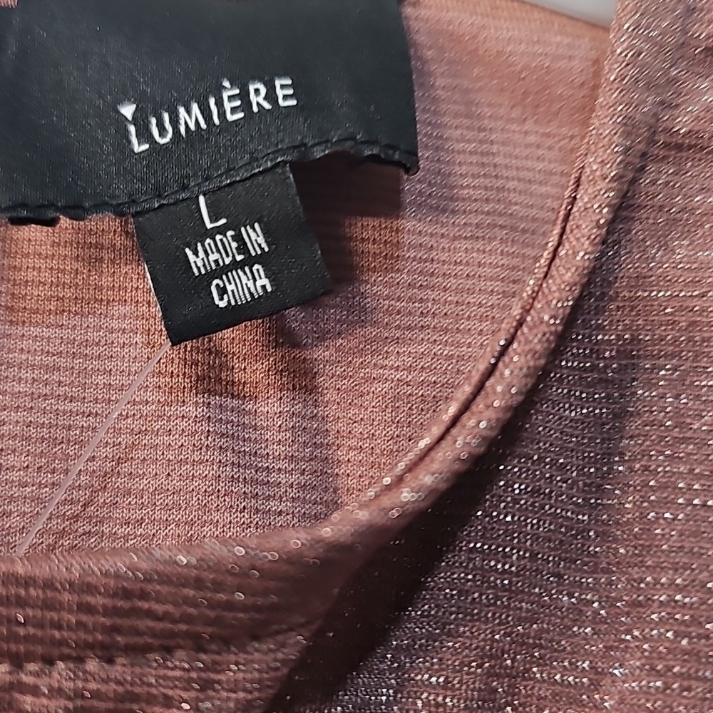 NWT Lumiere Metallic Long Sleeved Shirred Minidress Shimmery Sparkly Mauve Large - Picture 10 of 13